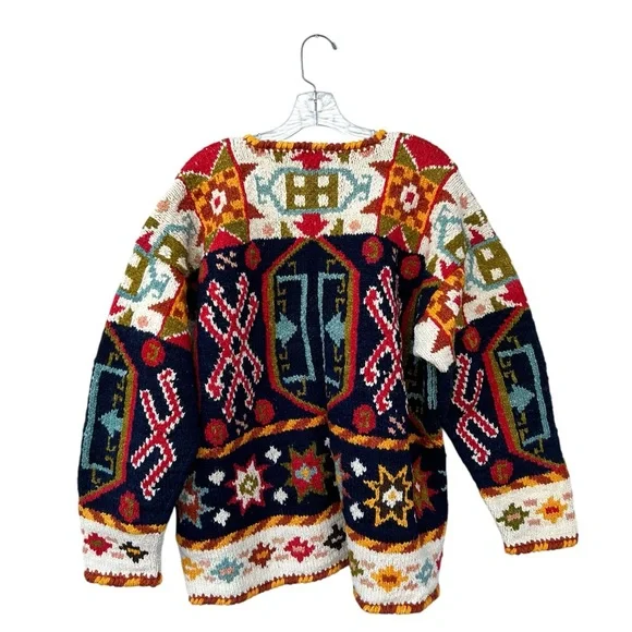 MFA Boston Chunky 100% Wool Vintage Blanket Cardigan Sweater - Size XL - Picture 9 of 11